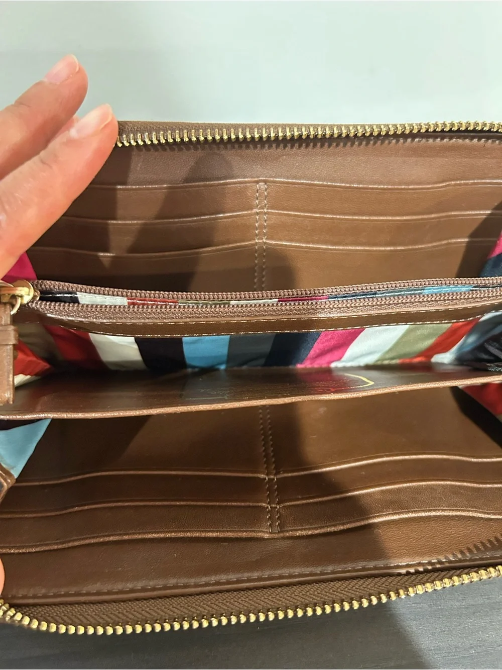 Coach Legacy Signature Striped Denim Accordion Zipper Wallet